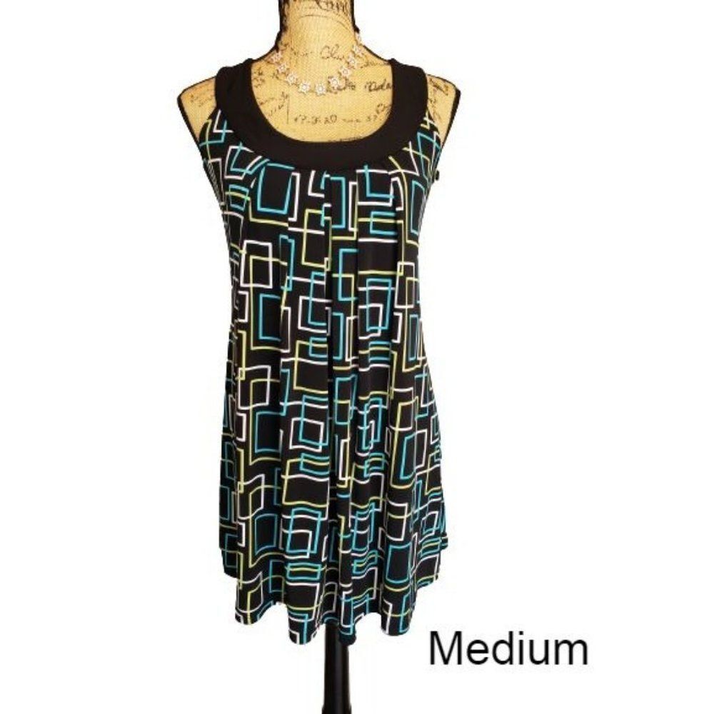 Women's Sleeveless Dress Black Geometric Casual Summer Dress Medium NWOT